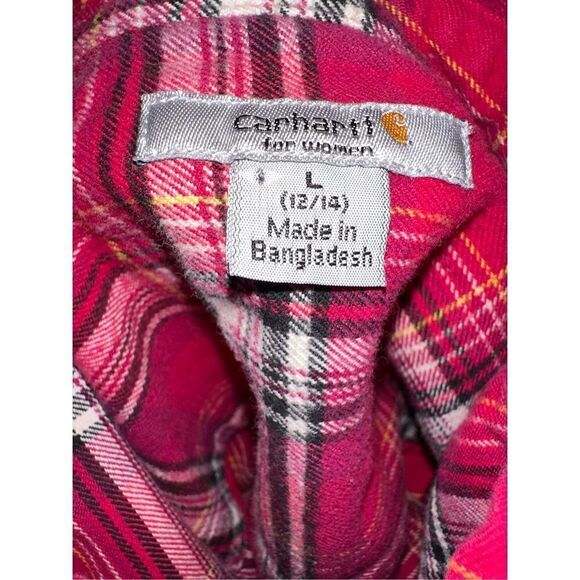 Carhartt Womens Size Large 12/14 Red Plaid Flannel 2 Pockets Long Sleeve Shirt - Picture 4 of 4